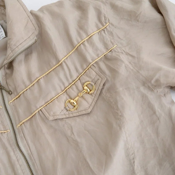 Vintage 90s Evr Rousso Apparel Champagne 100% Silk Zip Up Bomber Jacket  L - Picture 9 of 11